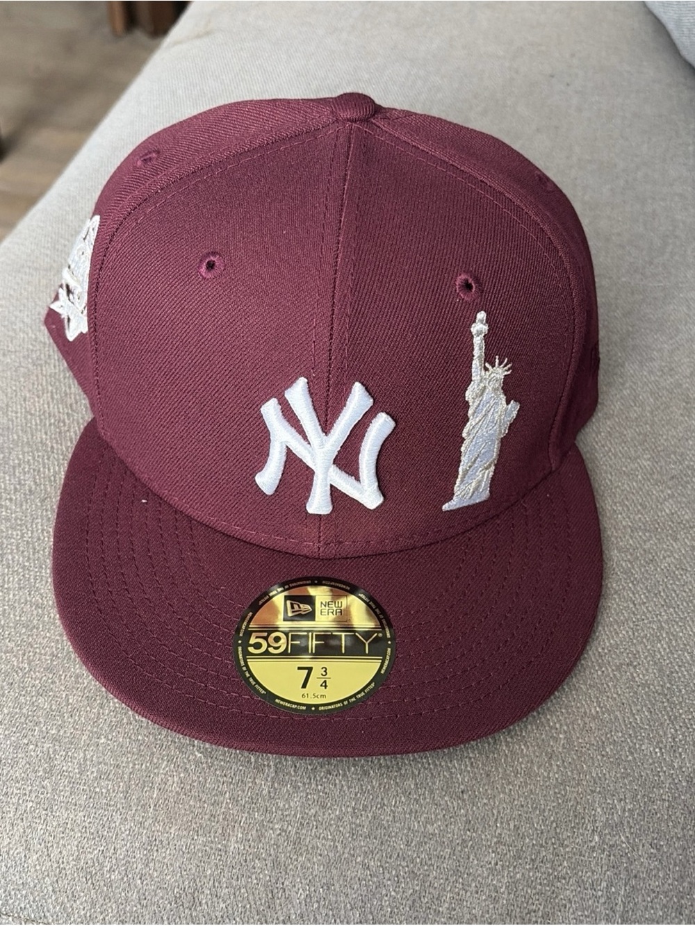 New Era Maroon NY Yankees Fitted Cap with White Logos